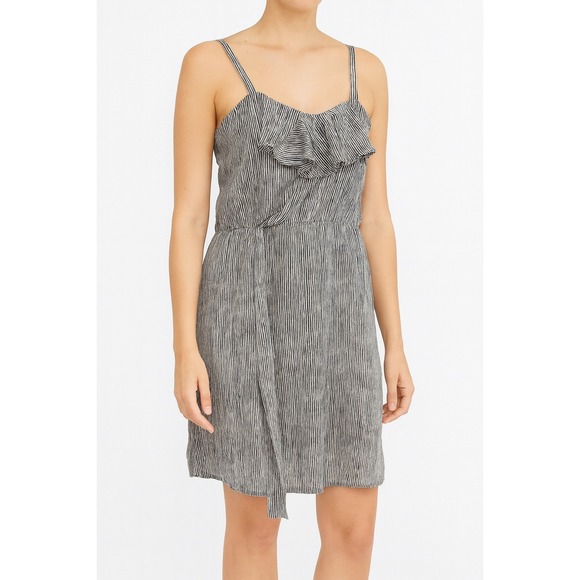 Rachel Roy Striped Dress‎ Ruffle Detail Sleeveless Casual Black White XL - Picture 1 of 9